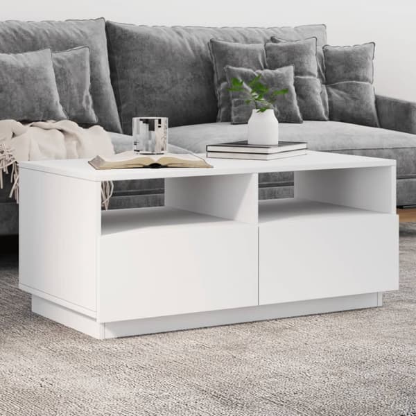 vidaXL Sohvapöytä LED-valoilla valkoinen 90x49x40 cm - Kahvipöydät