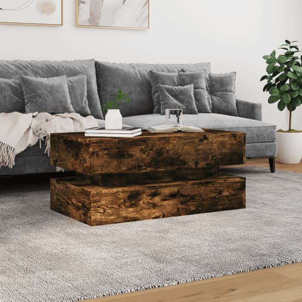 vidaXL sofabord med LED-lys 90x50x40 cm røget egetræsfarve - Sofaborde