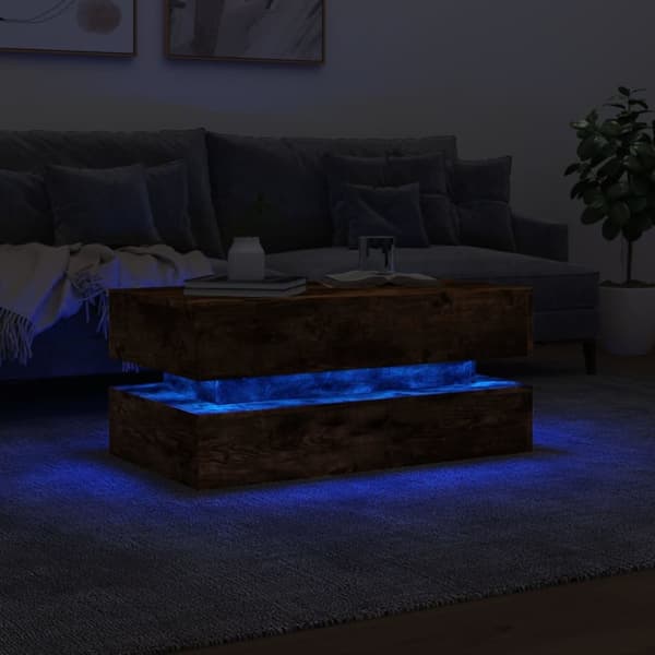 vidaXL sofabord med LED-lys 90x50x40 cm røget egetræsfarve - Sofaborde