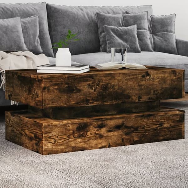 vidaXL sofabord med LED-lys 90x50x40 cm røget egetræsfarve - Sofaborde