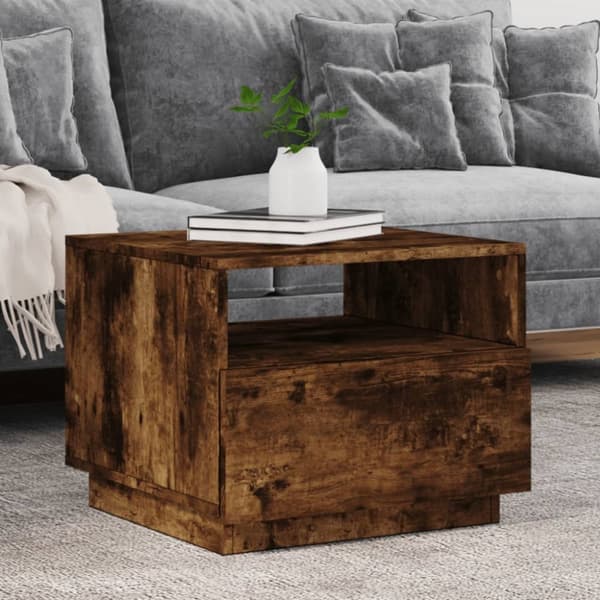 vidaXL Sohvapöytä LED-valoilla savutammi 50x49x40 cm - Kahvipöydät