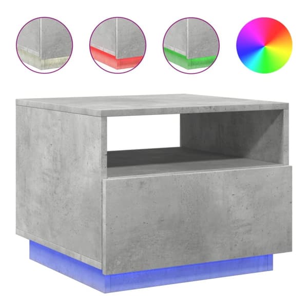 vidaXL sofabord med LED-lys 50x49x40 cm betongrå - Sofaborde