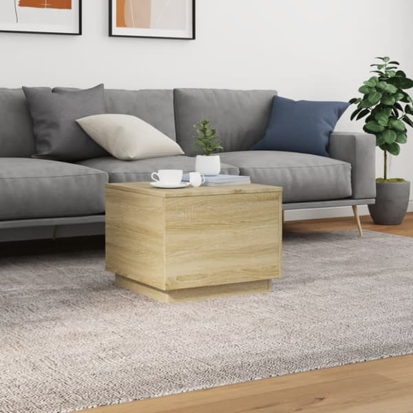 vidaXL sofabord med LED-lys 50x50x40 cm sonoma-eg - Sofaborde