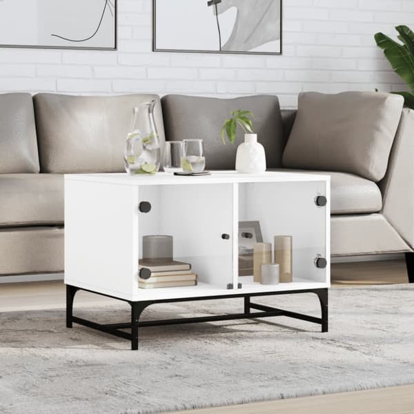 vidaXL sofabord med glaslåger 68,5x50x50 cm hvid - Sofaborde