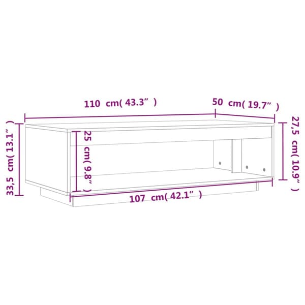 vidaXL Soffbord vaxbrun 110x50x33,5 cm massiv furu - Soffbord