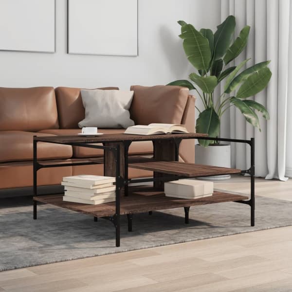 vidaXL sofabord 100x100x48,5 cm konstrueret træ brun egetræsfarve - Sofaborde