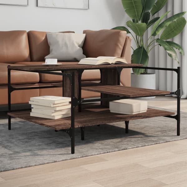 vidaXL sofabord 100x100x48,5 cm konstrueret træ brun egetræsfarve -  Sofaborde