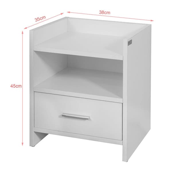 Rootz Natbord Hvid - Sidebord - Sengebord - Spånplade med melaminfinish - Alsidig opbevaring med 2 hylder og skuffe - Ideel til soveværelse, gang, kon