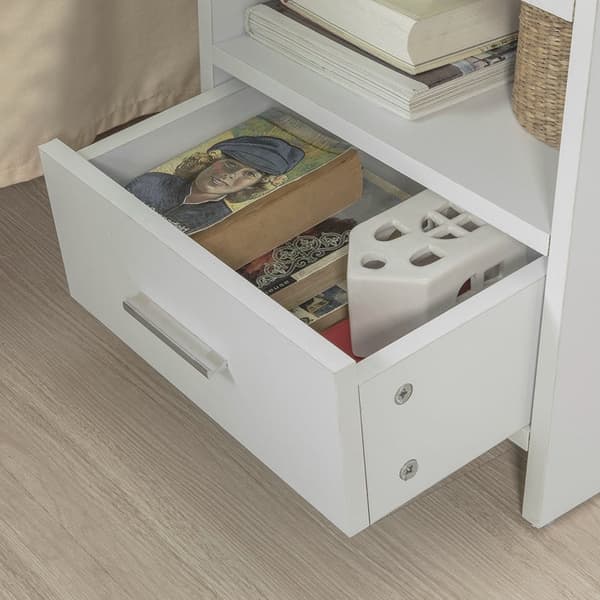 Rootz Natbord Hvid - Sidebord - Sengebord - Spånplade med melaminfinish - Alsidig opbevaring med 2 hylder og skuffe - Ideel til soveværelse, gang, kon