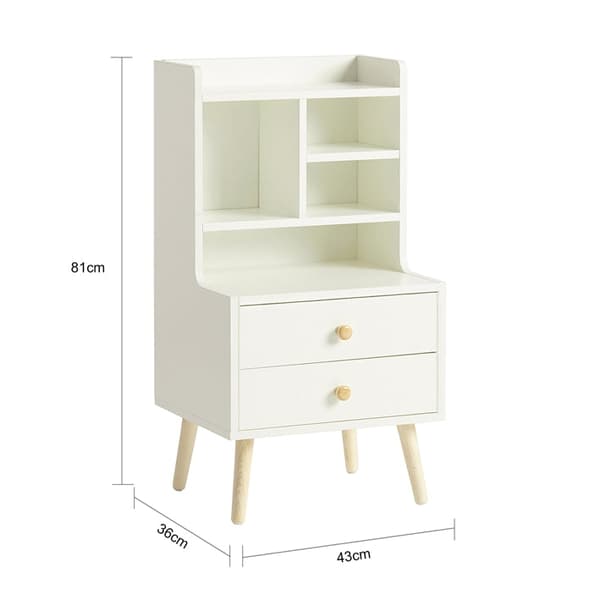 Rootz Sängbord - Nattduksbord - Soffbord - Rymlig förvaring med 4 fack och 2 lådor - Moderna furudetaljer - Slitstarkt PB-material - 43cm x 81cm x 36c