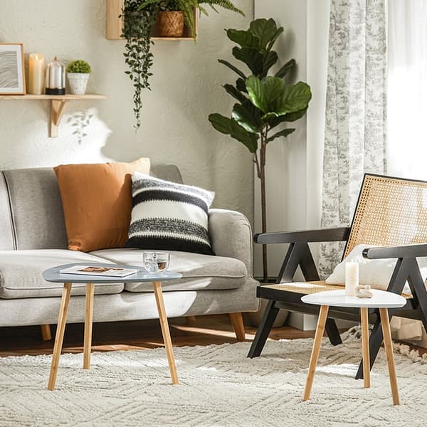 Rootz 2-delade häckbordsset - Sidobord - Soffbord - MDF och bambu - Mångsidig användning - Utrymmesbesparande design - Ljusgrå-Vit - 55cm x 45cm x 53c