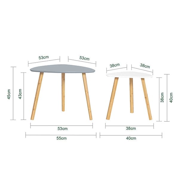 Rootz 2-delade häckbordsset - Sidobord - Soffbord - MDF och bambu - Mångsidig användning - Utrymmesbesparande design - Ljusgrå-Vit - 55cm x 45cm x 53c