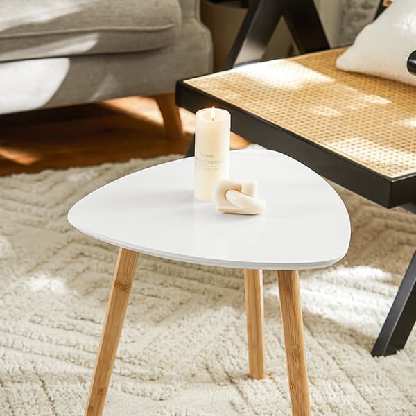 Rootz 2-delade häckbordsset - Sidobord - Soffbord - MDF och bambu - Mångsidig användning - Utrymmesbesparande design - Ljusgrå-Vit - 55cm x 45cm x 53c