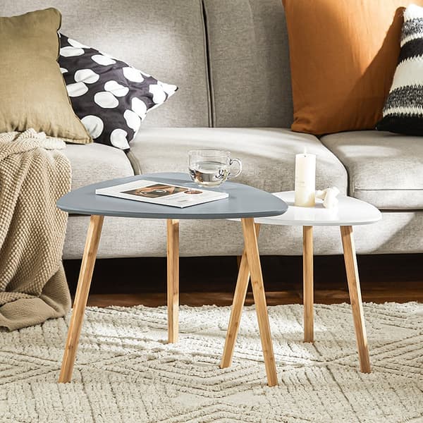 Rootz 2-delade häckbordsset - Sidobord - Soffbord - MDF och bambu - Mångsidig användning - Utrymmesbesparande design - Ljusgrå-Vit - 55cm x 45cm x 53c