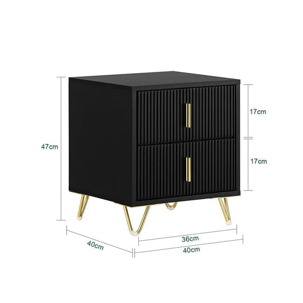 Rootz Moderne sengebord med 2 skuffer - Sofabord - Sidebord - Ridsefaste gulvbeskyttere - Elegant sort og guld design - Nem montering - 40cm x 47cm x