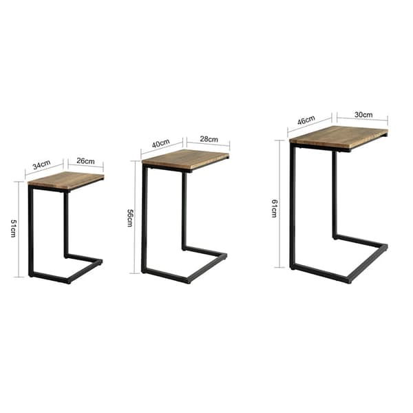 Rootz-setti 3 sisäkkäistä pöytää - Sivupöydät - Sohvapöydät - Tilaa säästävä muotoilu - MDF ja metalli - 46cm x 61cm x 30cm