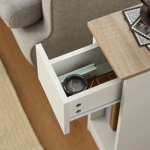 Rootz Sängbord Set med 2 - Soffbord - Sidobord - Vit - Med låda - Förbättrad stabilitet med fotkuddar - Perfekt för sovrum och vardagsrum - 20 cm x 60