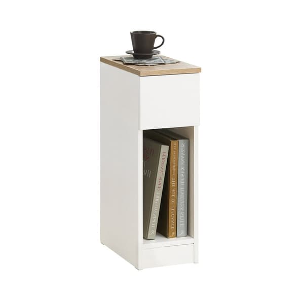 Rootz Sängbord med låda - Soffbord - Soffbord - Sidobord - Vit - Organisatorisk förvaring - Förbättrad stabilitet - Utrymmesbesparande design - 20cm x
