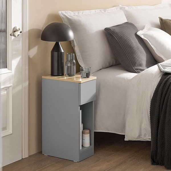 Rootz Modern Sängbord Set med 2 - Soffbord - Sidobord - Ljusgrå - med låda och öppet fack - Stabil med halkskydd - 20cm x 60cm x 35cm