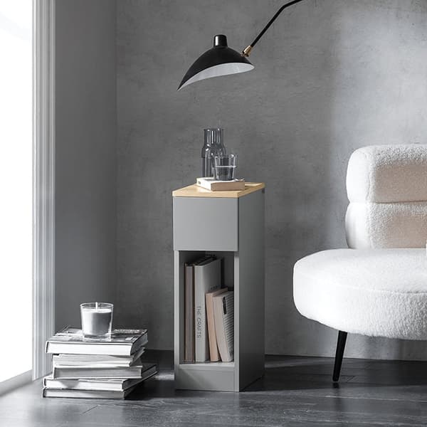 Rootz Modern Sängbord Set med 2 - Soffbord - Sidobord - Ljusgrå - med låda och öppet fack - Stabil med halkskydd - 20cm x 60cm x 35cm