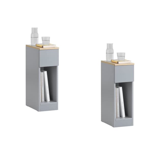 Rootz Modern Sengebord Sæt med 2 - Sofabord - Sidebord - Lysegrå - med skuffe og åbent rum - Stabil med skridsikre puder - 20 cm x 60 cm x 35 cm
