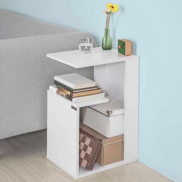 Rootz hvidt sidebord - Sofabord - Sofabord - 3-lags opbevaring - Robust og holdbart - Pladsbesparende design - 30 cm x 60 cm x 40 cm