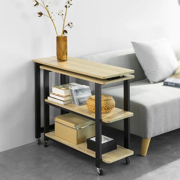Rootz L-formet sidebord - Sofabord - Hjørneskrivebord - Industrielt design - Fleksibel og mobil med låsbare hjul - Metalstel af høj kvalitet - Robust