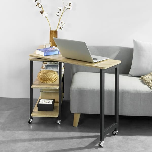 Rootz L-formet sidebord - Sofabord - Hjørneskrivebord - Industrielt design - Fleksibel og mobil med låsbare hjul - Metalstel af høj kvalitet - Robust