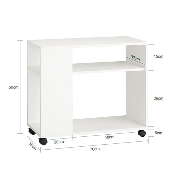 Rootz mobilt sidebord - Printerstander - Sofabord - Ridsefast melamin - Alsidig opbevaring - Nem mobilitet - 70 cm x 35 cm x 60 cm
