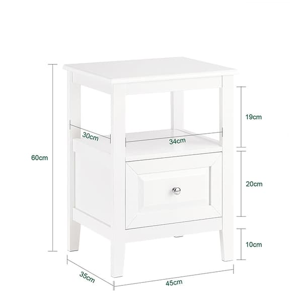 Rootz Sengebord - Sidebord med Skuffe - Natbord - Sofabord - Holdbar MDF & Fyrrekonstruktion - Gulvbeskyttere - Nem montering - 45cm x 60cm x 35cm