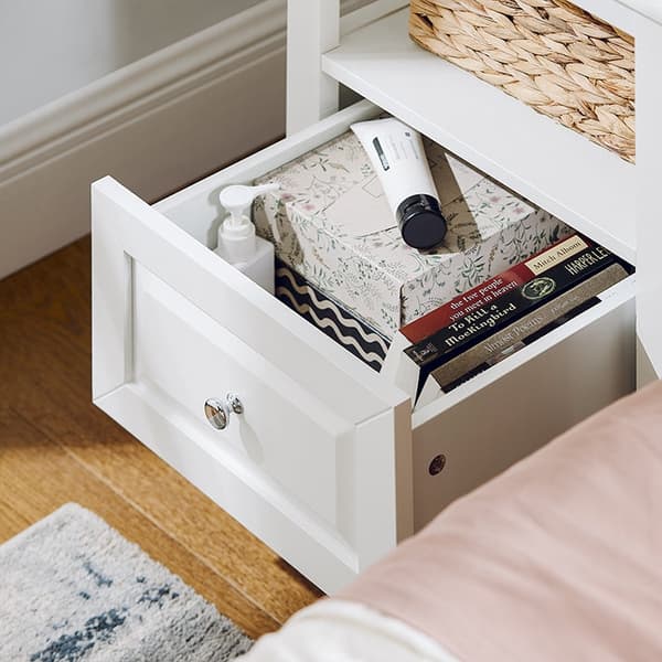 Rootz Sengebord - Sidebord med Skuffe - Natbord - Sofabord - Holdbar MDF & Fyrrekonstruktion - Gulvbeskyttere - Nem montering - 45cm x 60cm x 35cm
