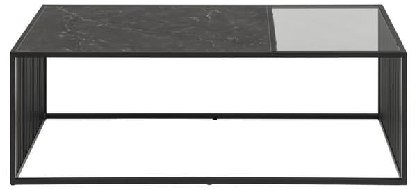 Strington soffbord 120x60 cm glas, røgfarvet, svart marmor dekor.
