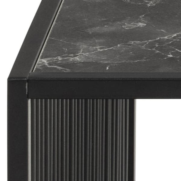 Strington sofabord 80x80 cm glass røykfarget, svart marmor dekor.