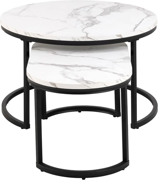 Spiro sofabord Ø70cm, 2 stk. marmor dekor hvit.