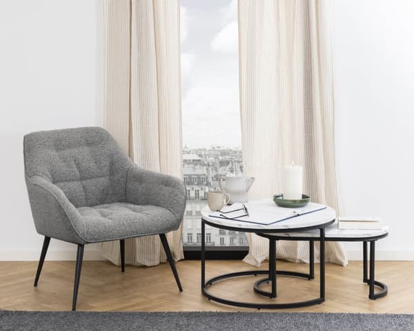 Spiro sofabord Ø70cm, 2 stk. marmor dekor hvit.