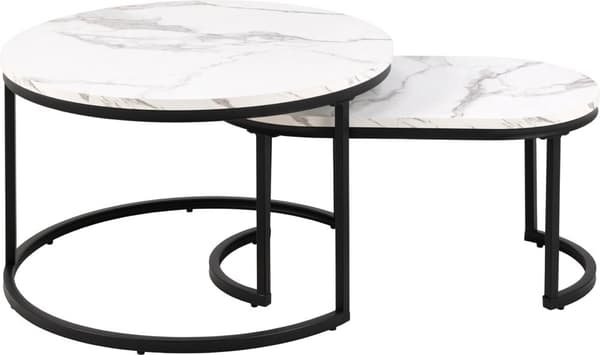 Spiro sofabord Ø70cm, 2 stk. marmor dekor hvit.
