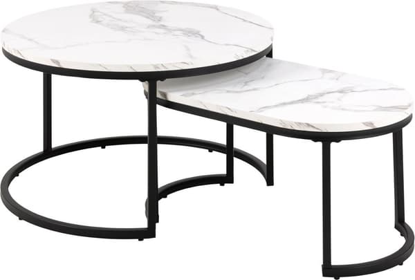 Spiro sofabord Ø70cm, 2 stk. marmor dekor hvit.