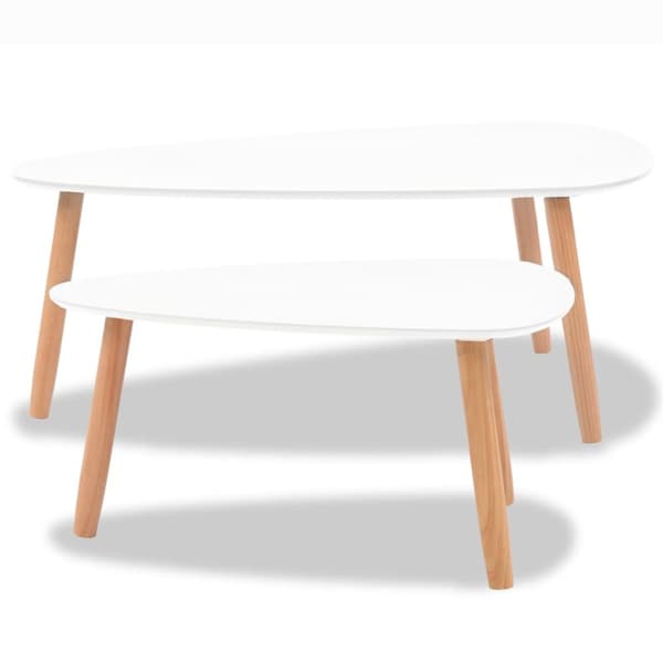 The Living Store Soffbord 2 st massiv furu vit -  Soffbord