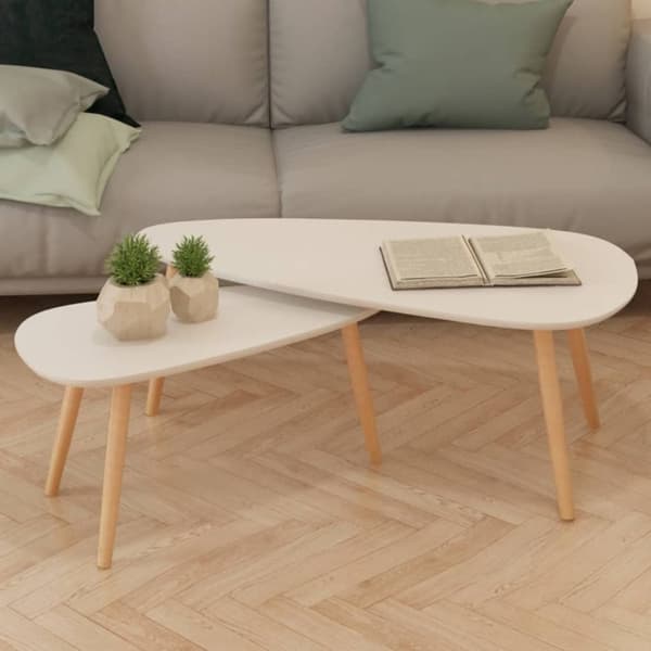 The Living Store Soffbord 2 st massiv furu vit -  Soffbord