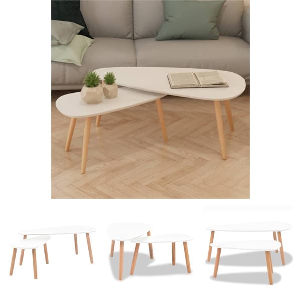 The Living Store Soffbord 2 st massiv furu vit -  Soffbord