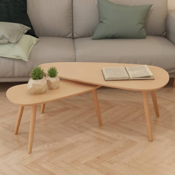 The Living Store sofabordssæt i 2 dele massivt fyrretræ brun - Sofaborde