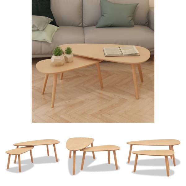 The Living Store sofabordssæt i 2 dele massivt fyrretræ brun - Sofaborde