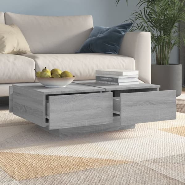 The Living Store Soffbord grå sonoma 90x60x31 cm konstruerat trä - Soffbord
