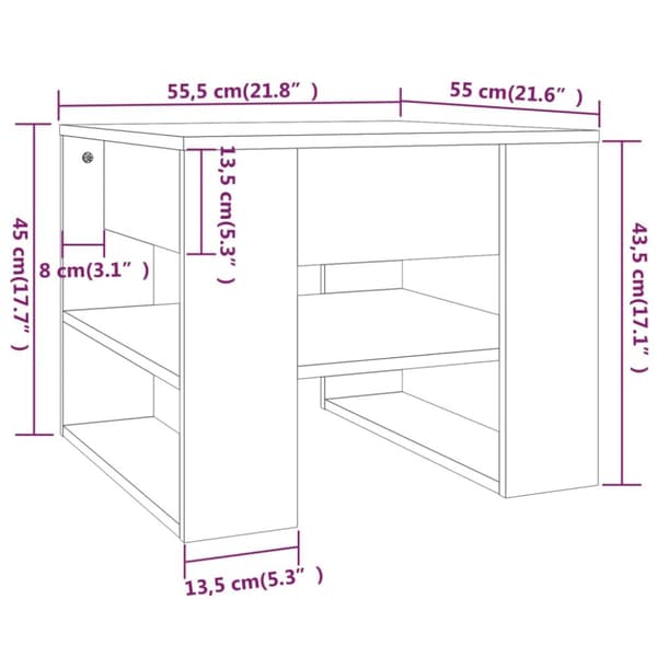 The Living Store Soffbord vit 55,5x55x45 cm konstruerat trä - Soffbord