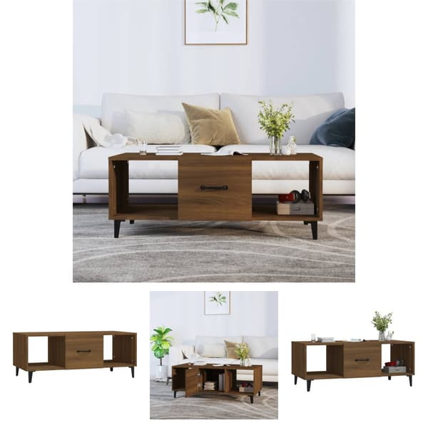 The Living Store Soffbord brun ek 102x50x40 cm konstruerat trä - Soffbord