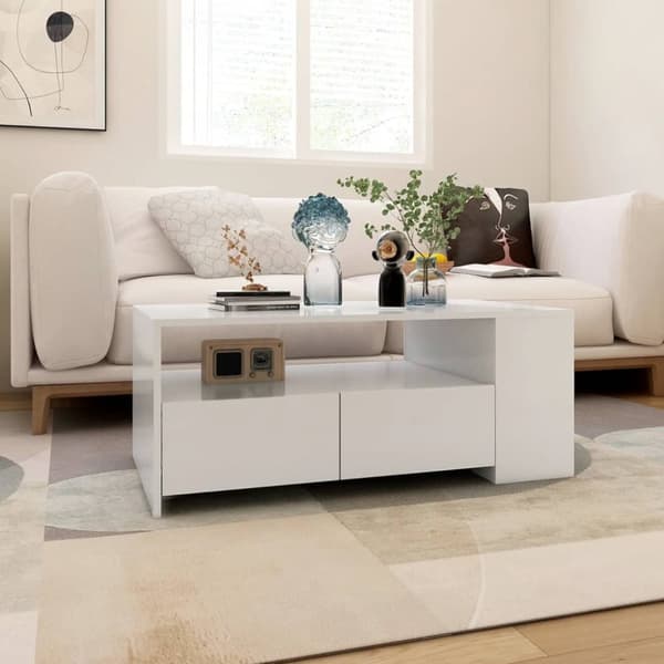 The Living Store Soffbord vit 102x55x42 cm konstruerat trä -  Soffbord