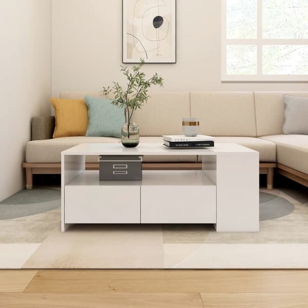The Living Store Soffbord vit 102x55x42 cm konstruerat trä -  Soffbord