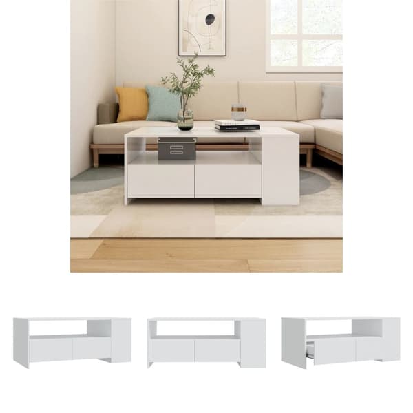 The Living Store Soffbord vit 102x55x42 cm konstruerat trä -  Soffbord