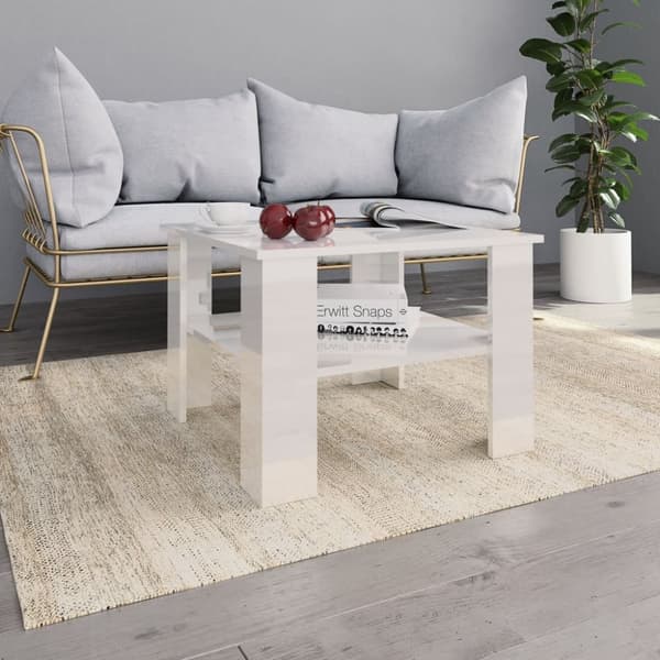 The Living Store sofabord 60x60x42 cm konstrueret træ hvid højglans -  Sofaborde