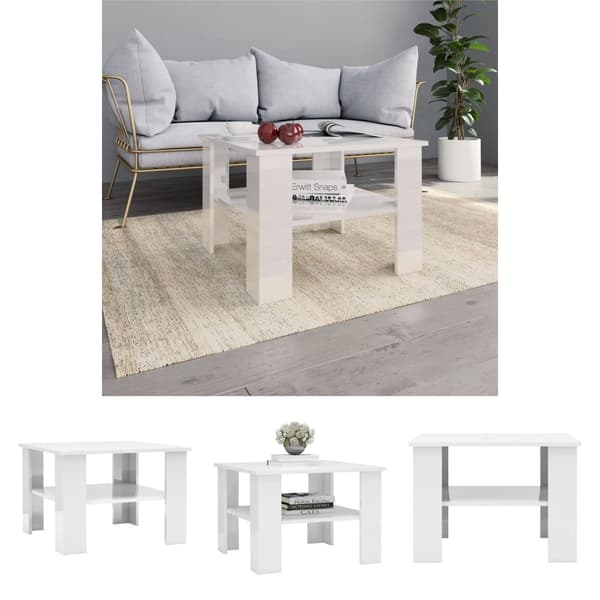 The Living Store sofabord 60x60x42 cm konstrueret træ hvid højglans -  Sofaborde